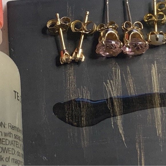 14kt Gold Opal, Diamond and Pink CZ Stud Earrings Set. Beautiful 😍 - Picture 10 of 10